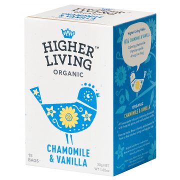 Ceai musetel si vanilie eco-bio, 15 plicuri, Higher Living