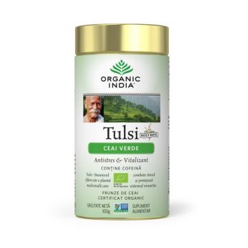 ORGANIC INDIA Ceai Tulsi (Busuioc Sfant) Ceai Verde | Antistres Natural & Vitalizant 100g