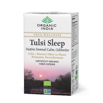 ORGANIC INDIA Ceai Tulsi Sleep cu Plante Relaxante, Reconfortante | Somn Calm, Odihnitor
