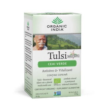 ORGANIC INDIA Ceai Verde Tulsi (Busuioc Sfant) | Antistres Natural & Vitalizant