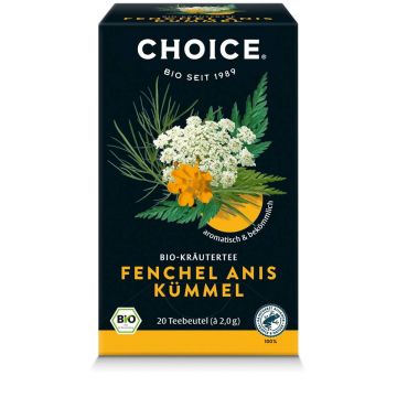 Ceai bio din plante fenicul, anason si chimen, 20 pliculete a 2 g / 40,0 g Choice®