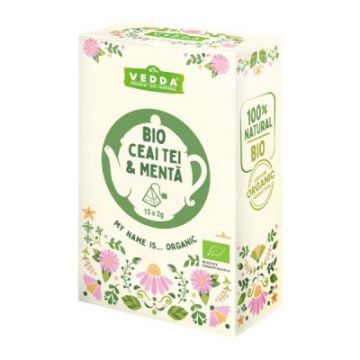 Ceai de tei cu menta, 15 plicuri, Vedda