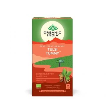 Ceai Eco Digestiv cu Plante Liniștitoare și Condimente Tulsi Tummy, 25plicuri, Organic India Ceai Eco Digestiv cu Plante Liniștitoare și Condimente Tulsi Tummy, 25plicuri, Organic India