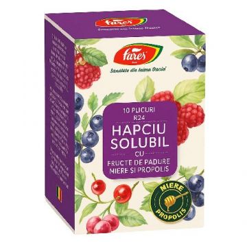 Hapciu Solubil cu Fructe de Padure, Miere si Propolis, 10 plicuri, Fares