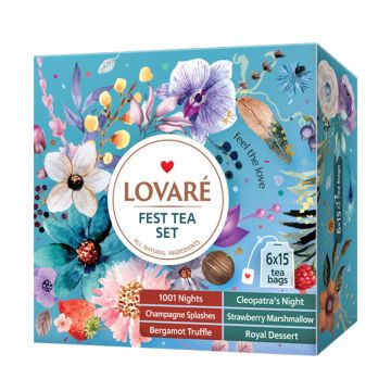 Colectie ceai Lovare Fest Tea asortat 90 plicuri 6 arome 157.5 g