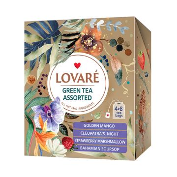 Colectie ceai verde Lovare asortat 32 plicuri 4 arome 64 g