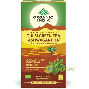 Ceai Tulsi (Busuioc Sfant) cu Ceai Verde si Ashwagandha Ecologic/Bio 25dz