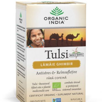 Ceai Tulsi cu Lamaie si Ghimbir, Antistres Natural 18pl ECO| Organic India