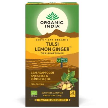 Ceai Tulsi cu Lamaie si Ghimbir Ecologic/Bio 25dz Ceai Tulsi cu Lamaie si Ghimbir Ecologic/Bio 25dz