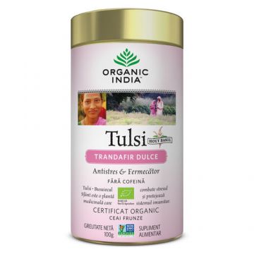 Ceai Tulsi Trandafir Dulce, Antistres & Fermecator 100g ECO| Organic India