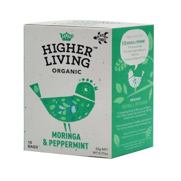 Ceai moringa si menta Bio, 15 plicuri, Higher Living