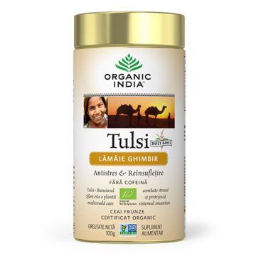Ceai Tulsi Lamaie si Ghimbir, 100g, Organic India