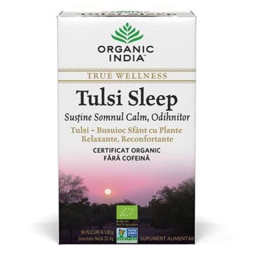 Ceai Tulsi Sleep cu Plante Relaxante, Reconfortante, plicuri, Organic India