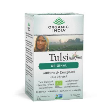 ORGANIC INDIA Ceai Tulsi (Busuioc Sfant) Antistres Natural, Energizant