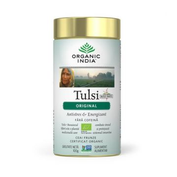 ORGANIC INDIA Ceai Tulsi (Busuioc Sfant) Original | Antistres Natural & Energizant 100g
