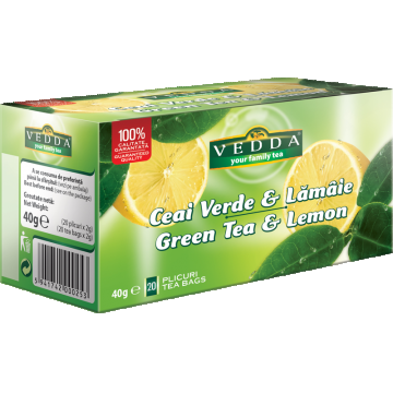 Ceai verde cu lamaie, 20 plicuri, Vadda