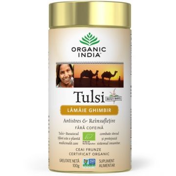 Ceai tulsi lamaie ghimbir 100g - ORGANIC INDIA Ceai tulsi lamaie ghimbir 100g - ORGANIC INDIA