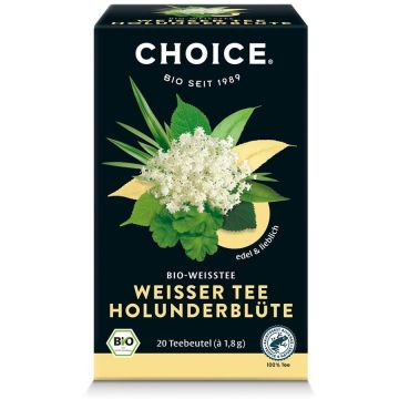 Ceai alb bio cu flori de soc, 20 pliculete a 1.8g / 36.0g Choice®