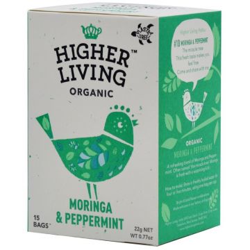 Ceai MORINGA si MENTA bio, 15 plicuri, Higher Living