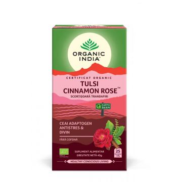 Ceai Adaptogen Tulsi Scortisoara Ceylon si Trandafir, 25 plicuri, Organic India